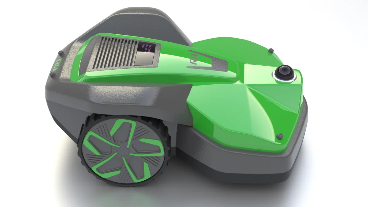 In Rhino 9 modellierter Mähroboter mit NURBS- und SubD-Flächen