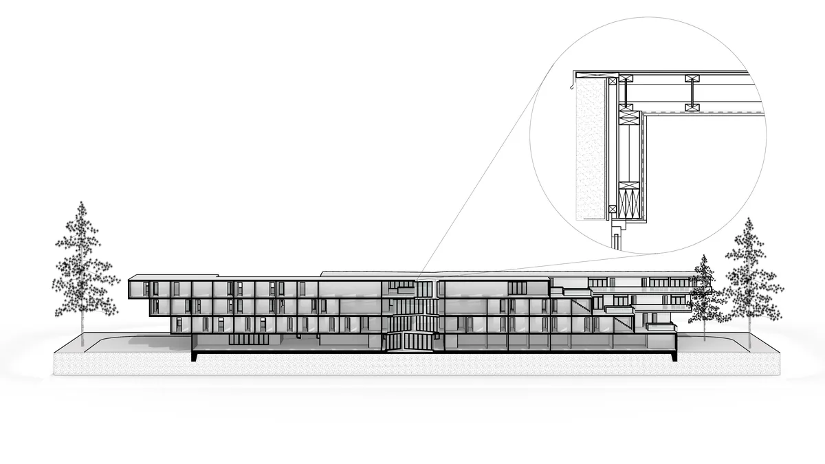 Gebäudeschnitt aus Rhino 9 mit Detail zum Wandaufbau